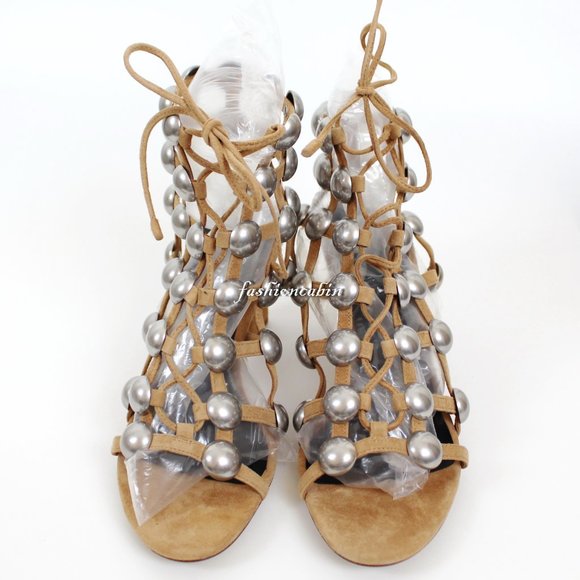 NEW ALEXANDER WANG Studded Lace-Up Sandals | Glam Party Heel, Edgy Luxe Style - Picture 4 of 9